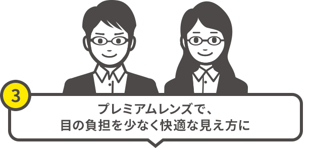 プレミアムレンズで、 目の負担を少なく快適な見え方に